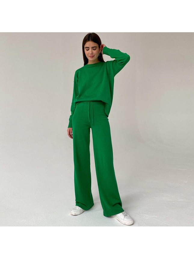 Surface color sweater sleeve package coreknitted thin shared blouse pants two piece set fashion outfits