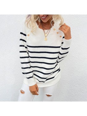 Striped shoulder sweater fashion outfits