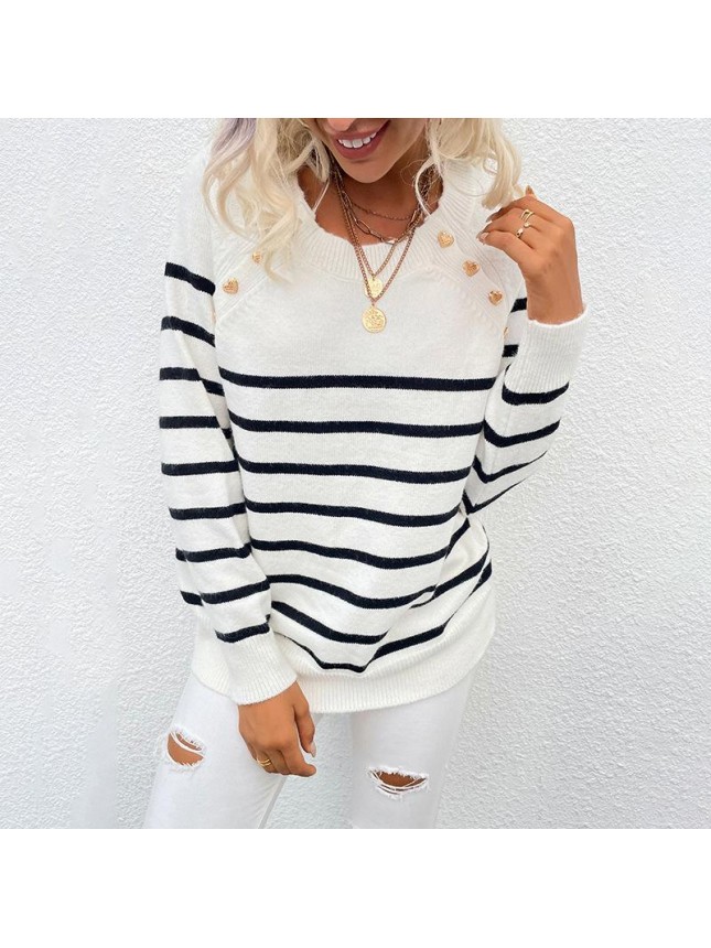 Striped shoulder sweater fashion outfits