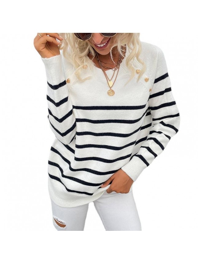 Striped shoulder sweater fashion outfits