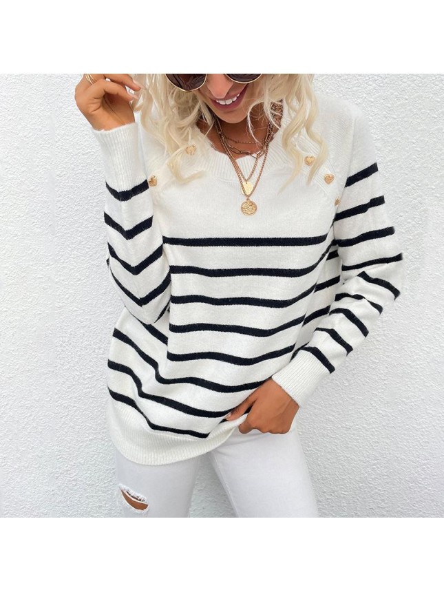 Striped shoulder sweater fashion outfits