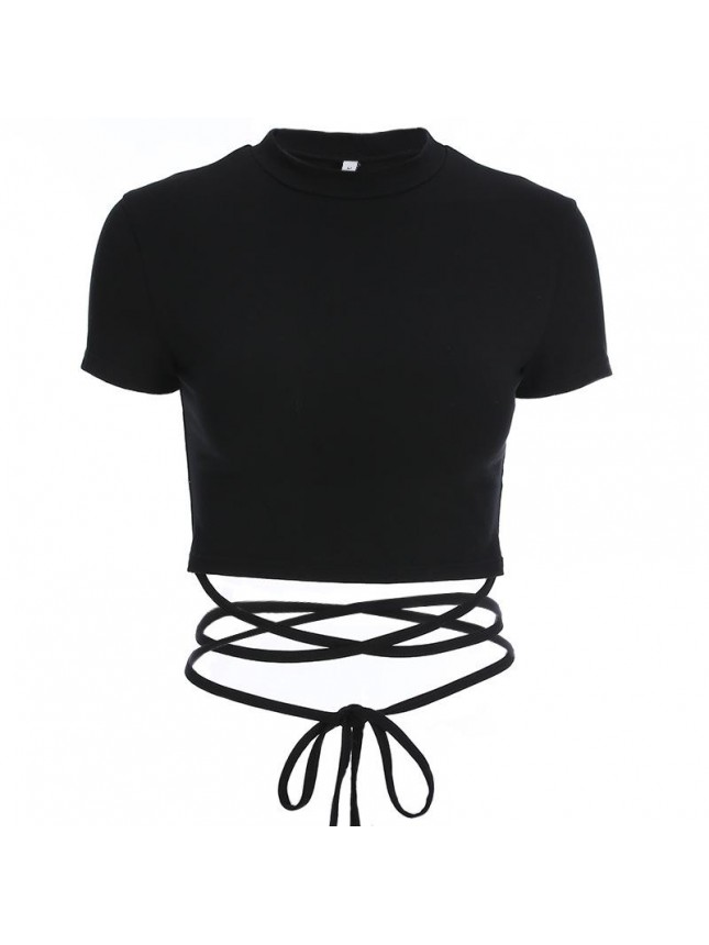 Irregular school bag deducted umbilical short T shirt