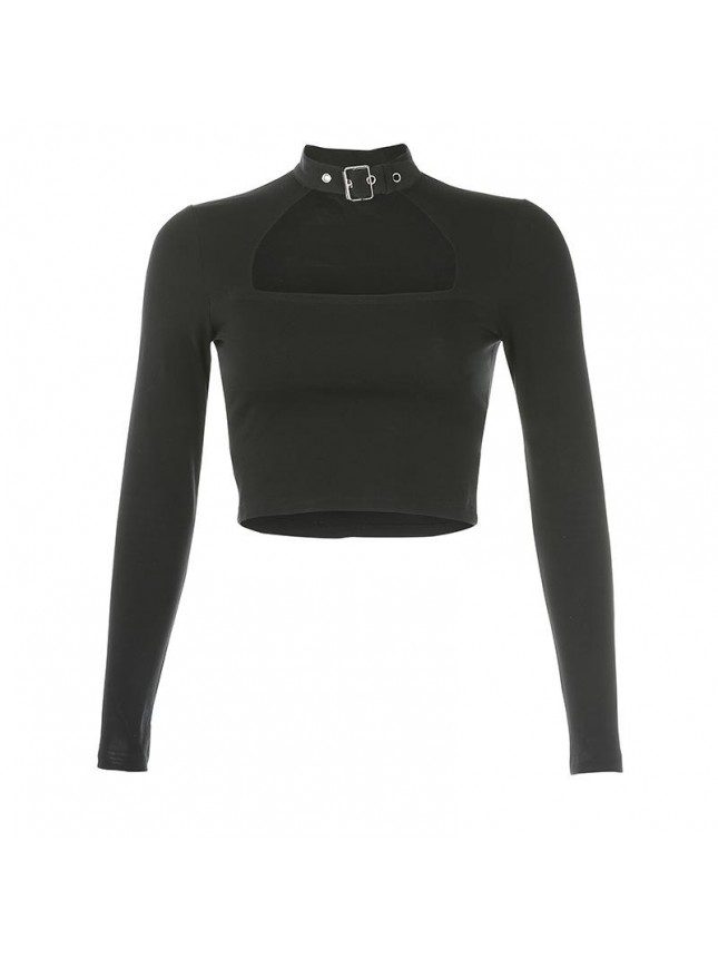 Heavy work series metal ring hollow short long sleeve T shirt