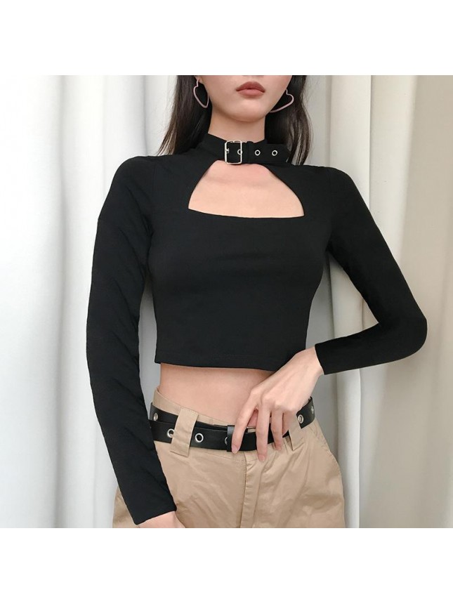 Heavy work series metal ring hollow short long sleeve T shirt