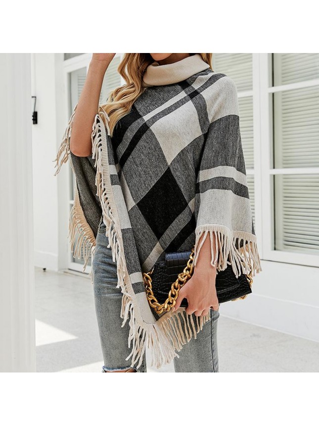 Sweater high collar flat shoulder strap loose jacket fashion outfits