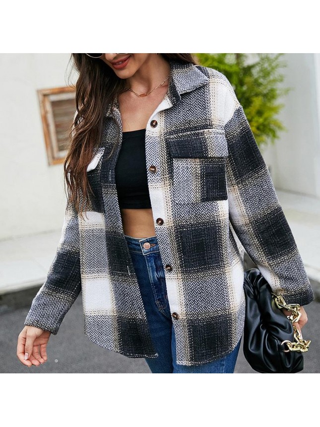 Shirt single row braid cardigan shirt stitching long sleeve jacket
