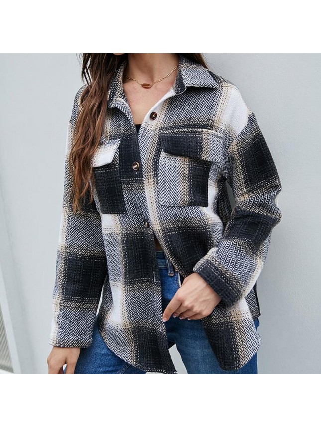 Shirt single row braid cardigan shirt stitching long sleeve jacket