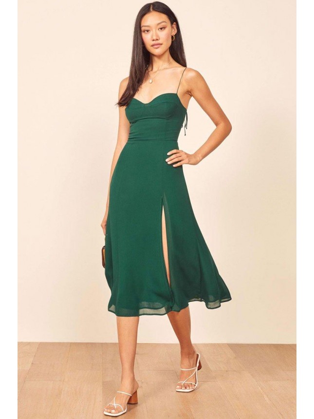High Slit Sweetheart Chiffon Slip Midi Dress – Emerald Green