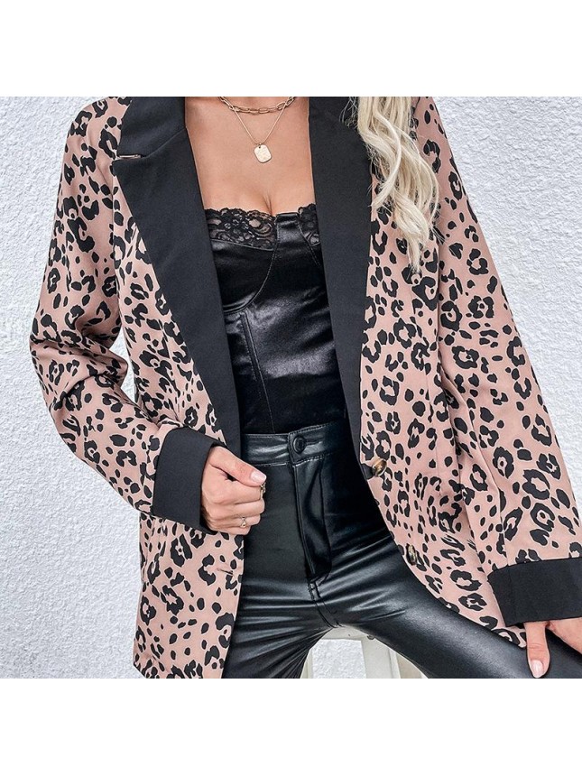 Lacked single bread leopard shirt long sleeved cardigan shirt jacket
