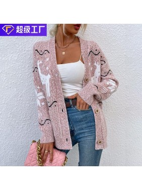 Single breasted Christmas deer sweater fashion outfits