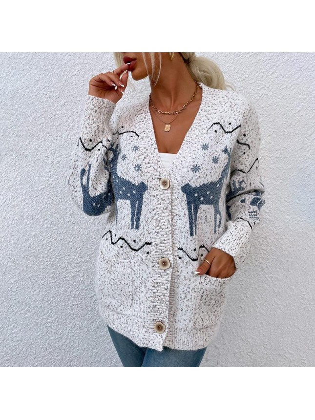 Single breasted Christmas deer sweater fashion outfits