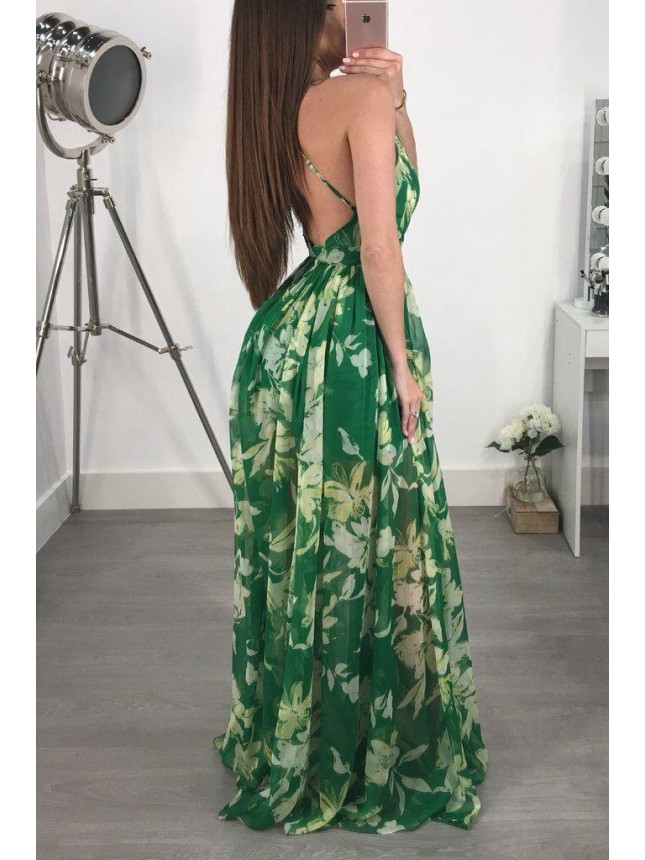 Deep V-neck open back Chiffon Dress