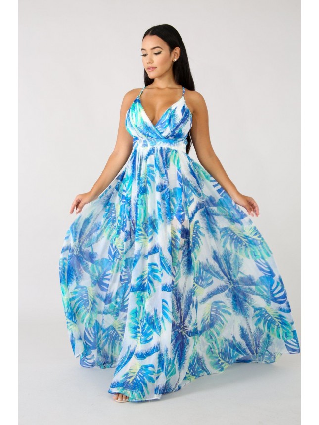 Deep V-neck open back Chiffon Dress