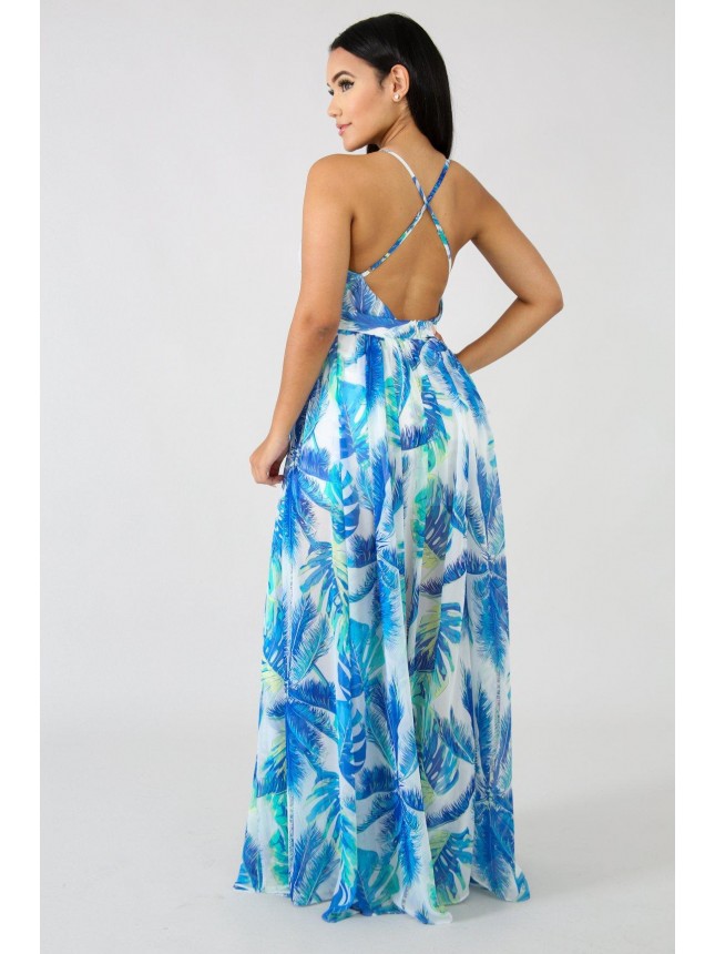 Deep V-neck open back Chiffon Dress