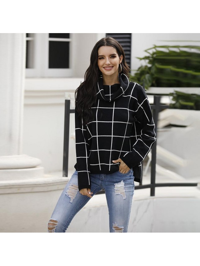 Sweater before the short rectangular plaid two upper clothes fashion outfits
