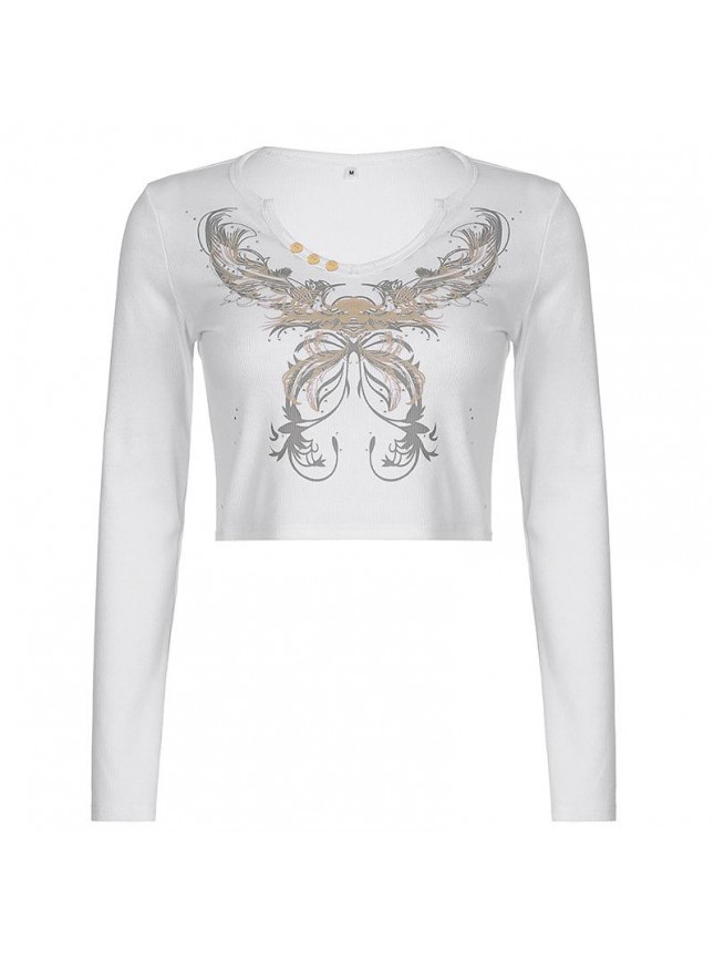 Button stereo butterfly printing tape t shirt