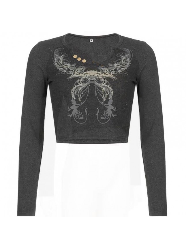 Button stereo butterfly printing tape t shirt