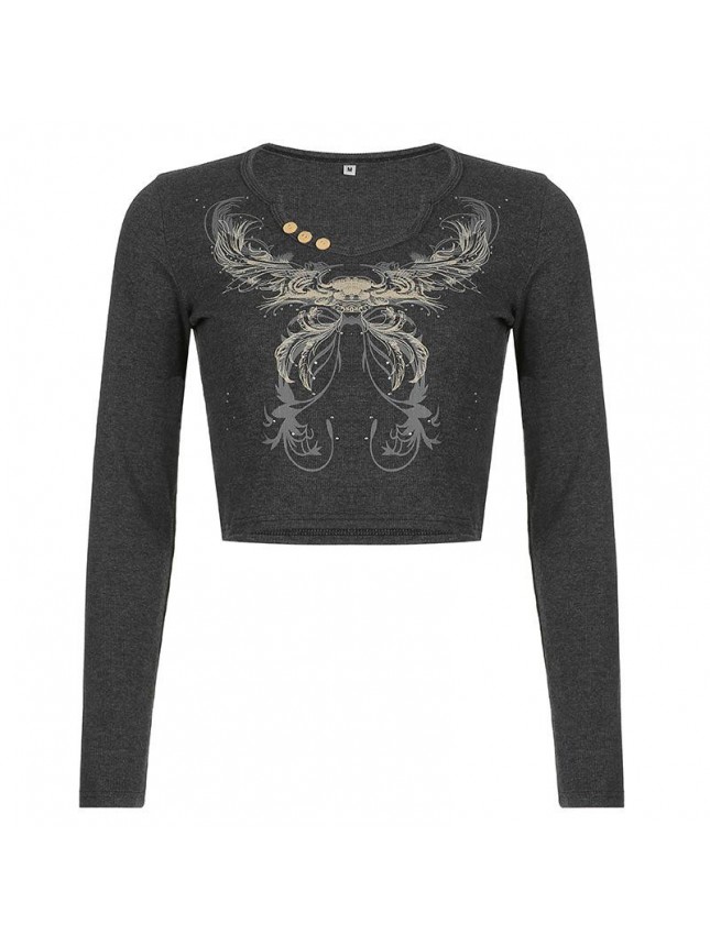 Button stereo butterfly printing tape t shirt