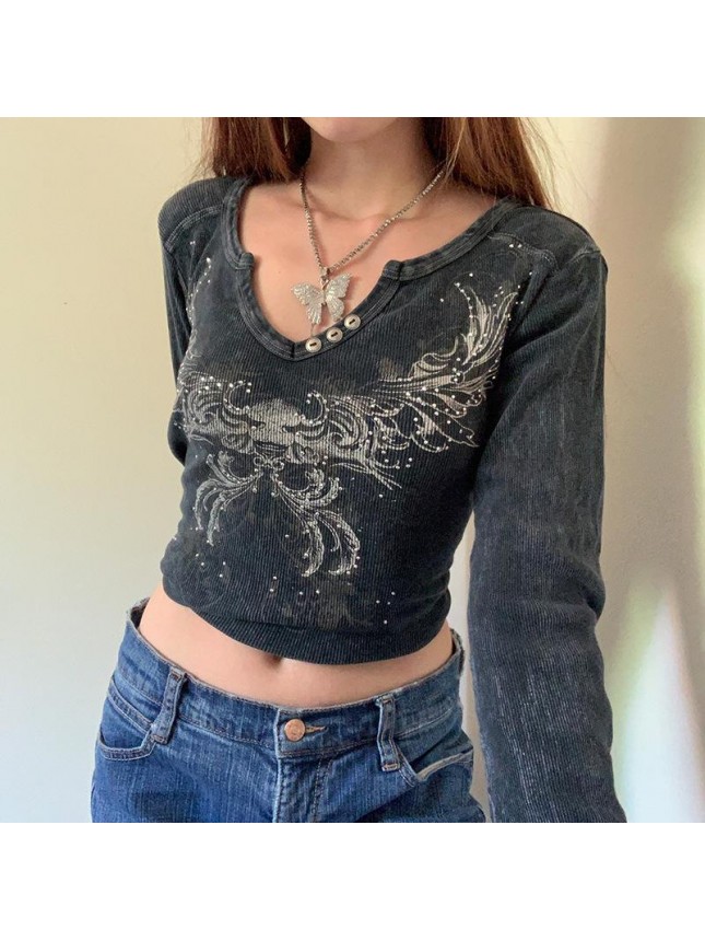 Button stereo butterfly printing tape t shirt