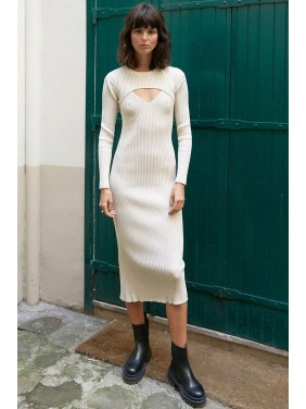 Casual Ribbed Midi Sweater Dress – White