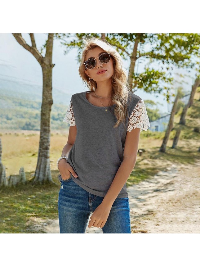 Type solid color set loose upper cloth lace T shirt