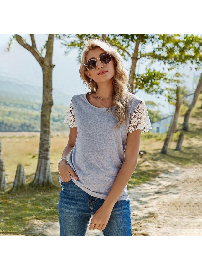 Type solid color set loose upper cloth lace T shirt