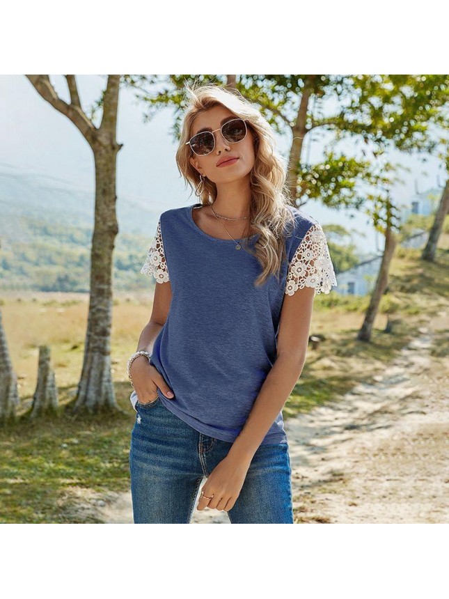 Type solid color set loose upper cloth lace T shirt