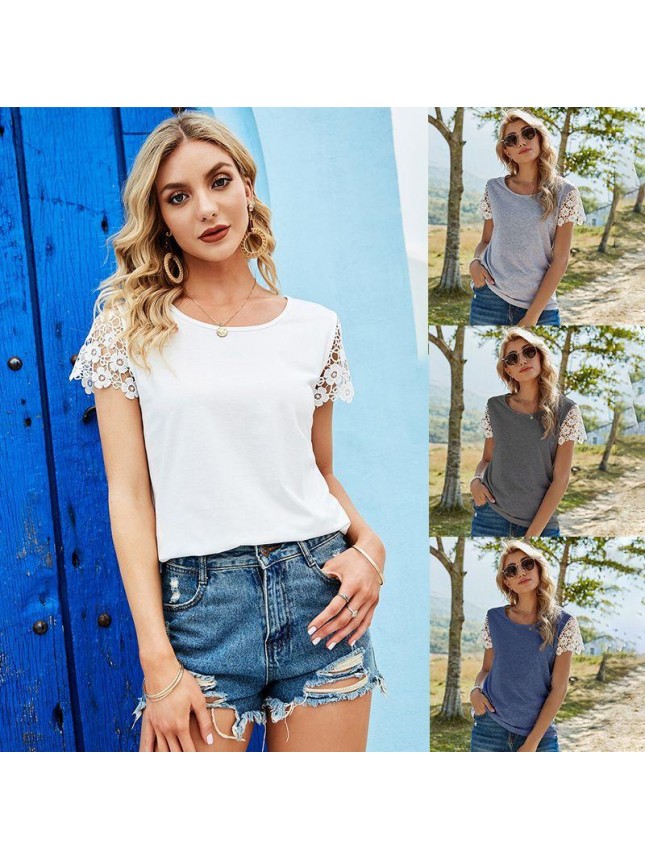 Type solid color set loose upper cloth lace T shirt