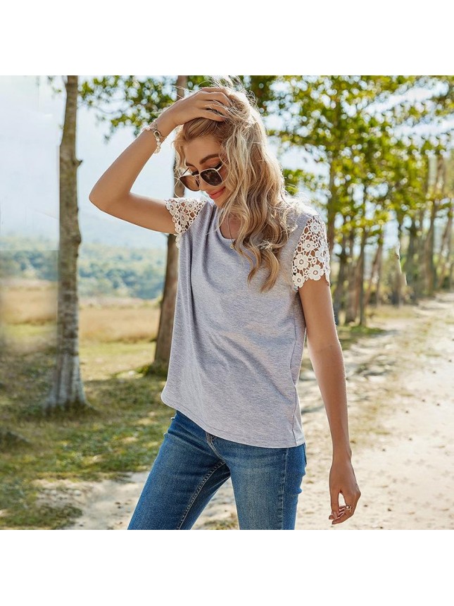 Type solid color set loose upper cloth lace T shirt