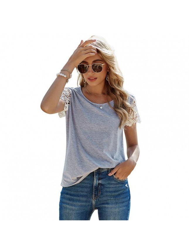 Type solid color set loose upper cloth lace T shirt