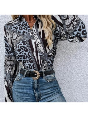 Bohemia Printing shirt single breasted long sleeved shirt