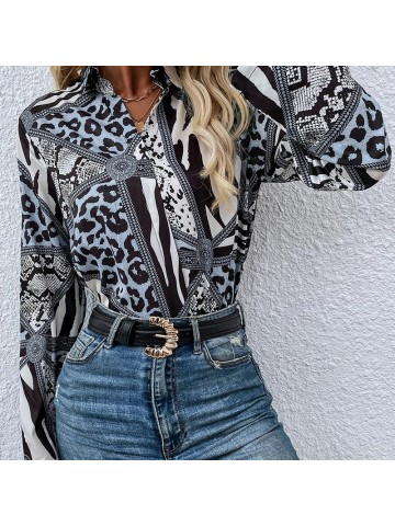 Bohemia Printing shirt single breasted long sleeved shirt