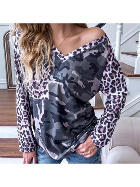 Top Camouflage Print Length Sleeve T Shirt