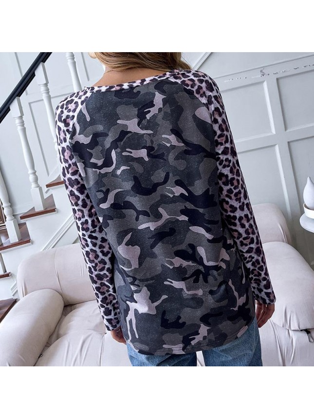 Top Camouflage Print Length Sleeve T Shirt