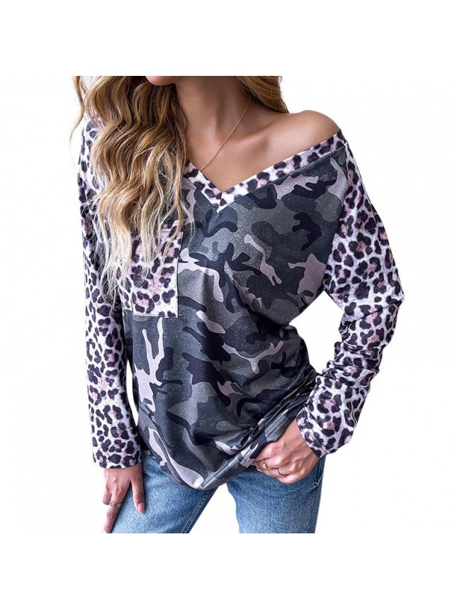 Top Camouflage Print Length Sleeve T Shirt